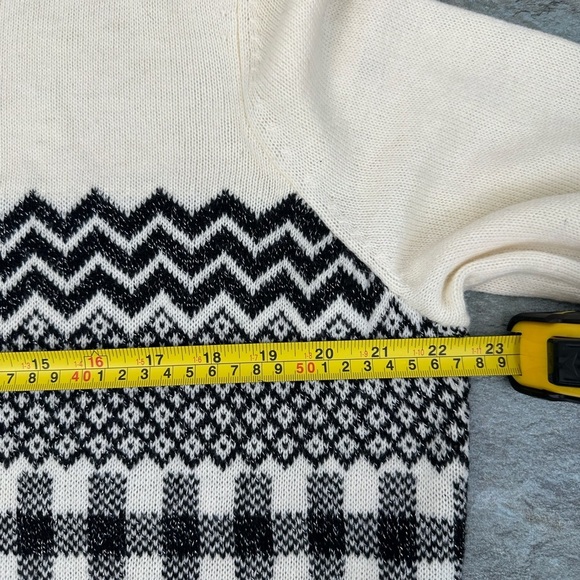 Talbots Sweater Woman 2X Cream Black Fair Isle Wool Nordic Shimmer Holiday - Picture 6 of 7